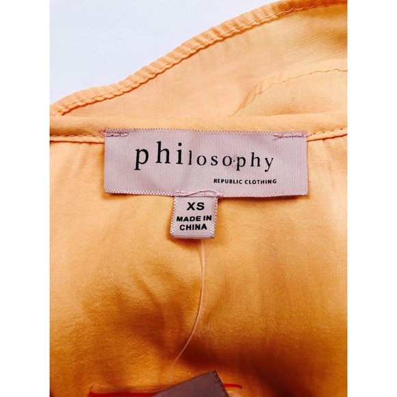 Philosophy Women’s Sz XS Orange Sleeveless Button Front High Neck Blouse - Picture 8 of 15